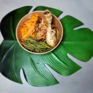 frites patate douce poulet haricots verts